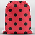 Polka Dots - Black on Alizarin Red Drawstring Bag (Large)