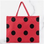 Polka Dots - Black on Alizarin Red Zipper Large Tote Bag