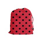 Polka Dots - Black on Alizarin Red Drawstring Pouch (L)