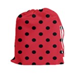 Polka Dots - Black on Alizarin Red Drawstring Pouch (XXl)