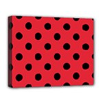 Polka Dots - Black on Alizarin Red Deluxe Canvas 20  x 16  (Stretched)