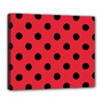 Polka Dots - Black on Alizarin Red Deluxe Canvas 24  x 20  (Stretched)