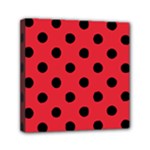 Polka Dots - Black on Alizarin Red Mini Canvas 6  x 6  (Stretched)