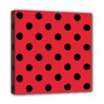 Polka Dots - Black on Alizarin Red Mini Canvas 8  x 8  (Stretched)