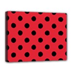 Polka Dots - Black on Alizarin Red Canvas 14  x 11  (Stretched)