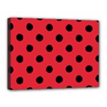 Polka Dots - Black on Alizarin Red Canvas 16  x 12  (Stretched)