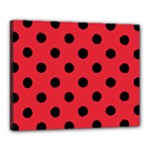 Polka Dots - Black on Alizarin Red Canvas 20  x 16  (Stretched)