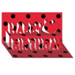 Polka Dots - Black on Alizarin Red Happy Birthday 3D Greeting Card (8x4)