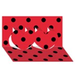 Polka Dots - Black on Alizarin Red Twin Hearts 3D Greeting Card (8x4)