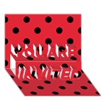 Polka Dots - Black on Alizarin Red YOU ARE INVITED 3D Greeting Card (7x5)