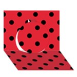 Polka Dots - Black on Alizarin Red Circle 3D Greeting Card (7x5)