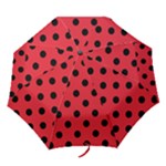 Polka Dots - Black on Alizarin Red Folding Umbrella