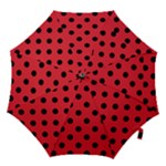 Polka Dots - Black on Alizarin Red Hook Handle Umbrella (Large)