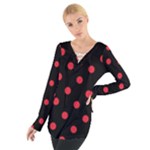 Polka Dots - Alizarin Red on Black Women s Tie Up Tee