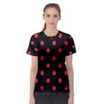 Polka Dots - Alizarin Red on Black Women s Sport Mesh Tee