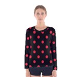 Polka Dots - Alizarin Red on Black Women s Long Sleeve T-shirt