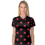 Polka Dots - Alizarin Red on Black Women s V-Neck Sport Mesh Tee