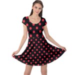 Polka Dots - Alizarin Red on Black Cap Sleeve Dress