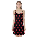 Polka Dots - Alizarin Red on Black Satin Night Slip