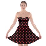 Polka Dots - Alizarin Red on Black Strapless Bra Top Dress