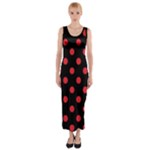 Polka Dots - Alizarin Red on Black Fitted Maxi Dress