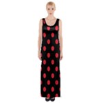 Polka Dots - Alizarin Red on Black Maxi Thigh Split Dress