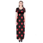 Polka Dots - Alizarin Red on Black Short Sleeve Maxi Dress