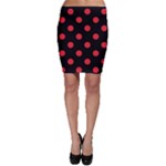 Polka Dots - Alizarin Red on Black Bodycon Skirt