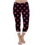 Polka Dots - Alizarin Red on Black Capri Winter Leggings