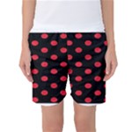 Polka Dots - Alizarin Red on Black Women s Basketball Shorts