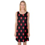 Polka Dots - Alizarin Red on Black Sleeveless Satin Nightdress