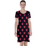 Polka Dots - Alizarin Red on Black Short Sleeve Nightdress