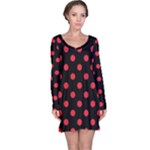 Polka Dots - Alizarin Red on Black Long Sleeve Nightdress