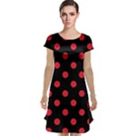 Polka Dots - Alizarin Red on Black Cap Sleeve Nightdress