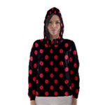 Polka Dots - Alizarin Red on Black Hooded Wind Breaker (Women)