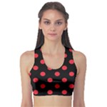 Polka Dots - Alizarin Red on Black Women s Sports Bra