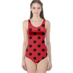 Polka Dots - Black on Fire Engine Red One Piece Swimsuit