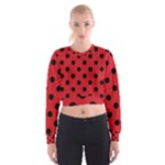 Polka Dots - Black on Fire Engine Red Women s Cropped Sweatshirt