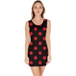 Polka Dots - Fire Engine Red on Black Bodycon Dress