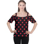 Polka Dots - Fire Engine Red on Black Women s Cutout Shoulder Tee