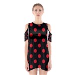 Polka Dots - Fire Engine Red on Black Women s Cutout Shoulder Dress