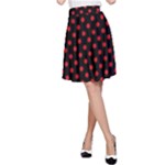 Polka Dots - Fire Engine Red on Black A-Line Skirt