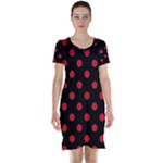 Polka Dots - Fire Engine Red on Black Short Sleeve Nightdress