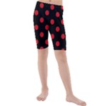 Polka Dots - Fire Engine Red on Black Kid s Mid Length Swim Shorts