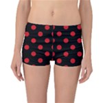 Polka Dots - Fire Engine Red on Black Reversible Boyleg Bikini Bottoms