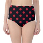 Polka Dots - Fire Engine Red on Black High-Waist Bikini Bottoms