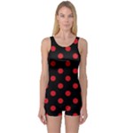 Polka Dots - Fire Engine Red on Black One Piece Boyleg Swimsuit