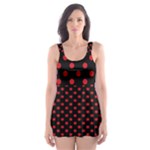 Polka Dots - Fire Engine Red on Black Skater Dress Swimsuit