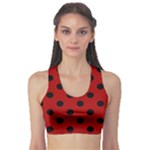 Polka Dots - Black on Dark Candy Apple Red Women s Sports Bra