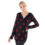 Polka Dots - Dark Red on Black Women s Tie Up Tee